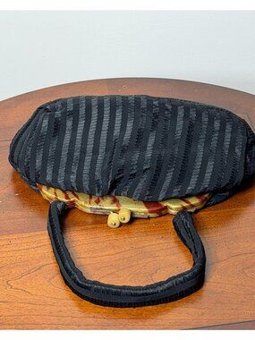 Vintage 130s/40s Art Deco Evening Bag with celluloid tortoise frame, mirror